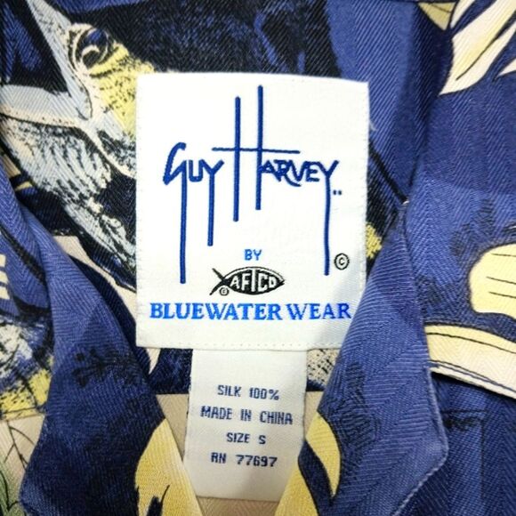 Guy Harvey By AFTCO Vintage Bluewater Wear 100% Silk Button Down. Men's Small... - Picture 2 of 10